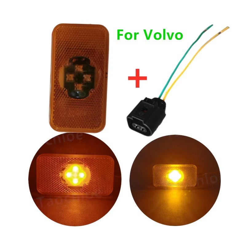 1Pc 24V Yellow Amber Led Reflector for Volvo Side Marker Lamp Clearance Light + Wire Connector Plug for Volvo Truck Emark