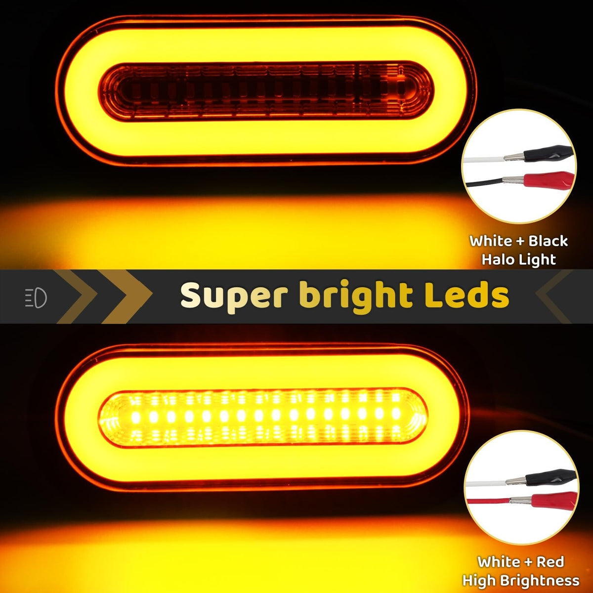 4Pcs 6" Inch Oval LED Trailer Boat Halo Parking Turn Signal Tail Lights Amber...