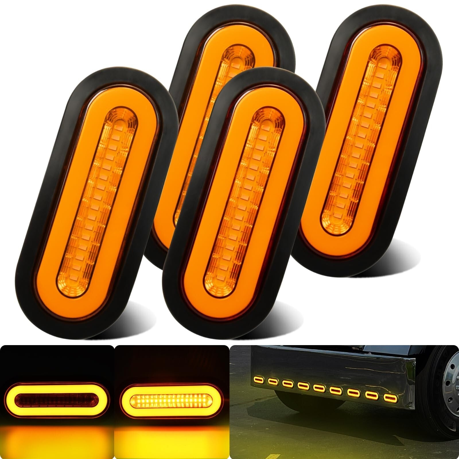 4Pcs 6" Inch Oval LED Trailer Boat Halo Parking Turn Signal Tail Lights Amber...